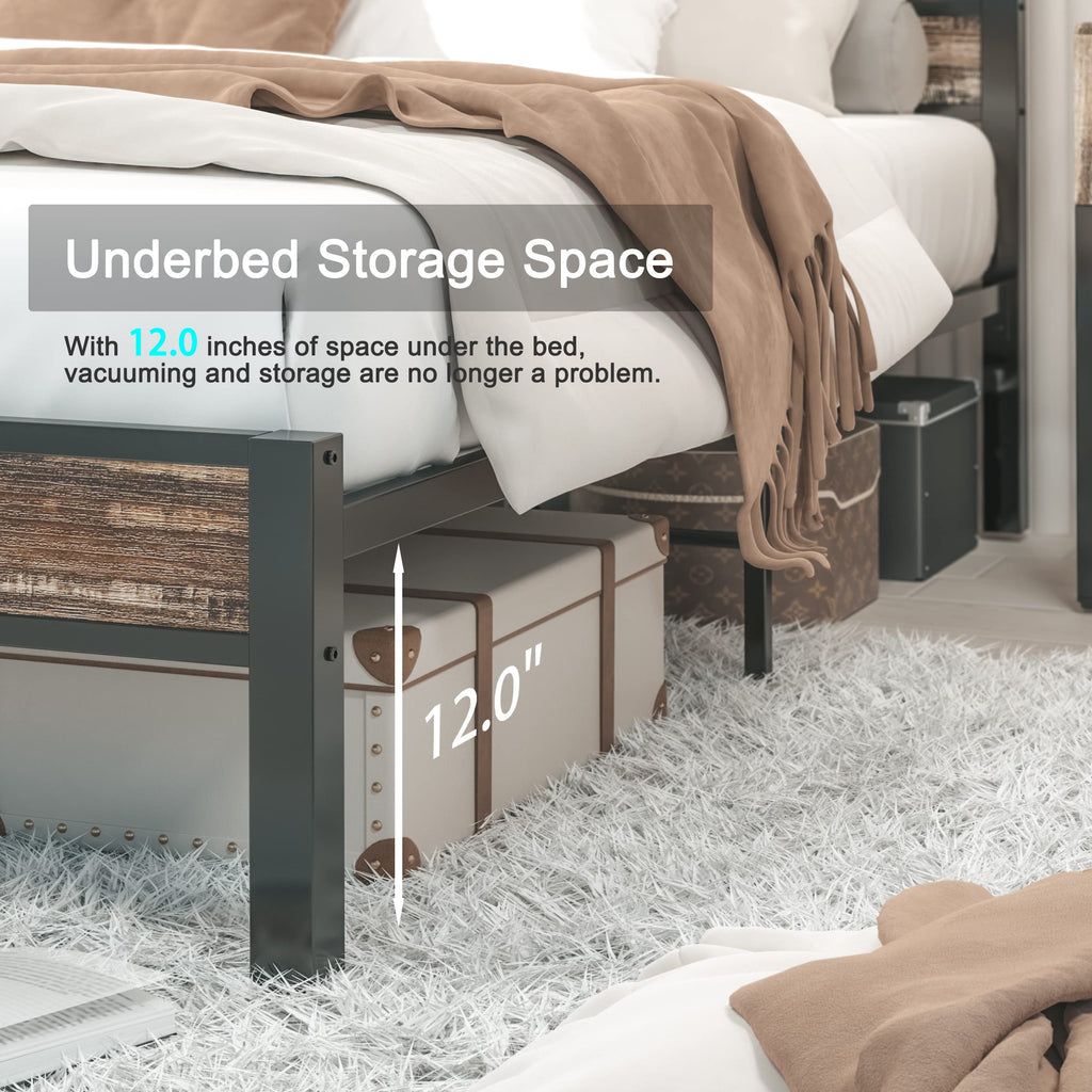 California King Bed Frame wtih Headboard, Rustic Brown
