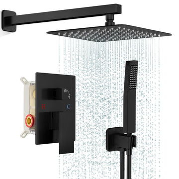 Shower Faucet Set with 8 Inch Matte Black Rain Shower Head