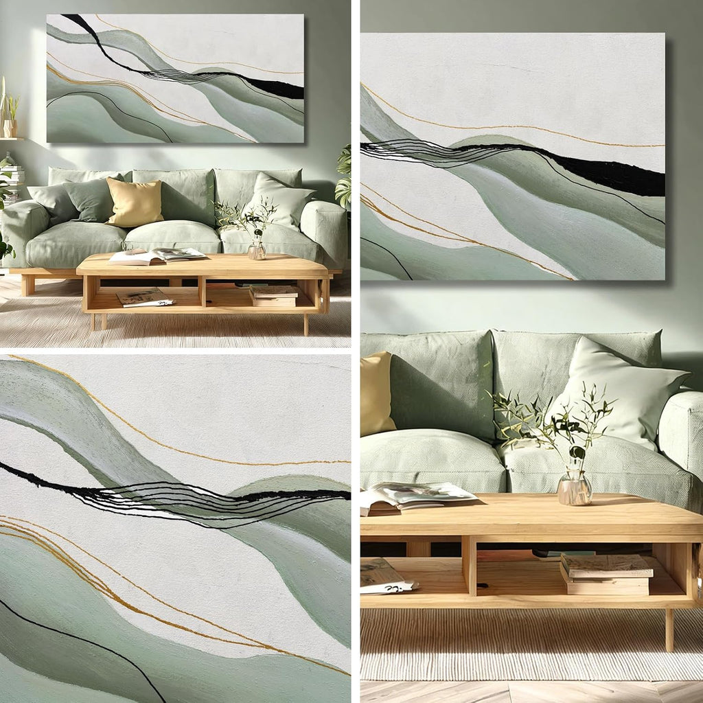 Green White Black Modern Abstract Art Print, Large Canvas Decor Bedroom Office Dining Room