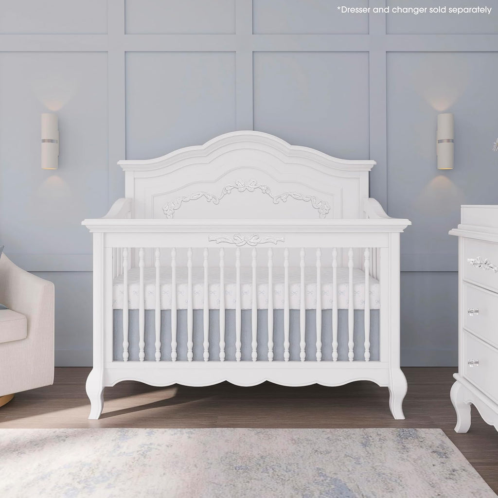 Aurora 5-in-1 Convertible Full Size Baby Crib, Frost White | Wooden Nursery, 3-Position Mattress Support, Converts to