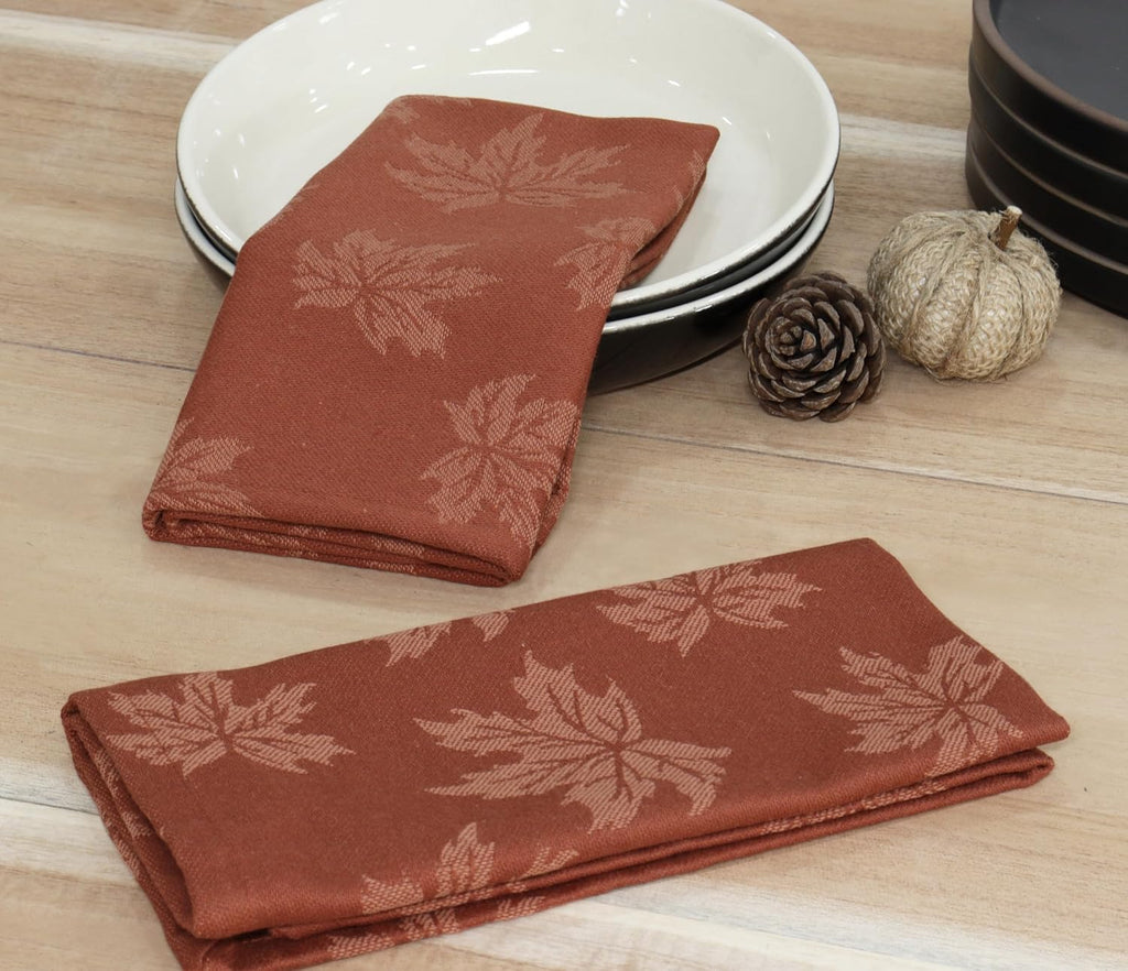 Rustic Damask Maple Leaves Fall Table Napkin (18x18 Inch Set of 6), Table Placemat (13x19 Inch Set of 4) - Jacquard