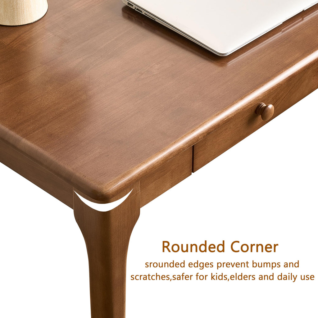 47" Walnut Solid Wood Desk with Drawers, Mid Century Modern Natural Real Wood Writing Desk, Home Bedroom Small Spaces