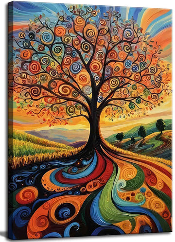 Large Abstract Tree of Life Canvas Wall Art Colorful Graffiti Tree Decor painting Pictures Modern Landscape Trees