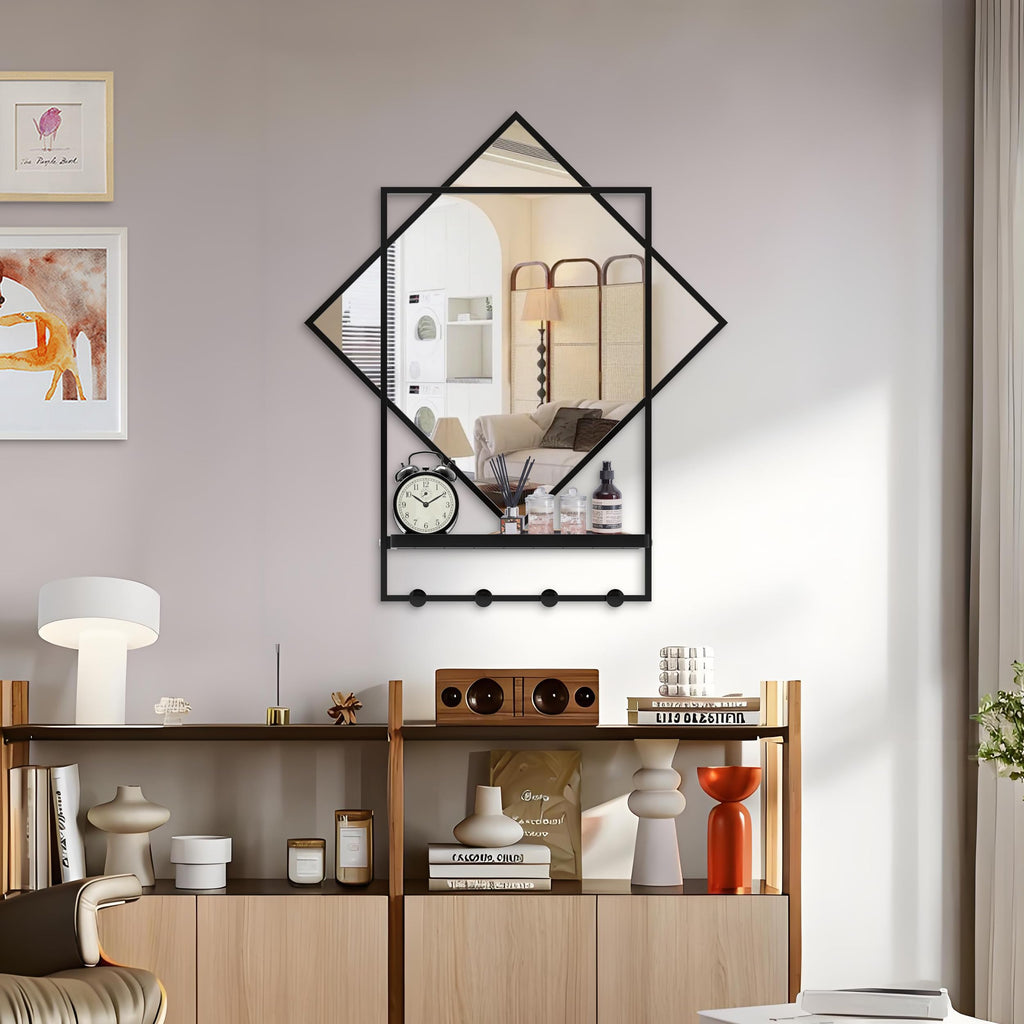 Entryway Mirror with Hooks 26 X 30 Inch Bathroom Mirror with Shelf