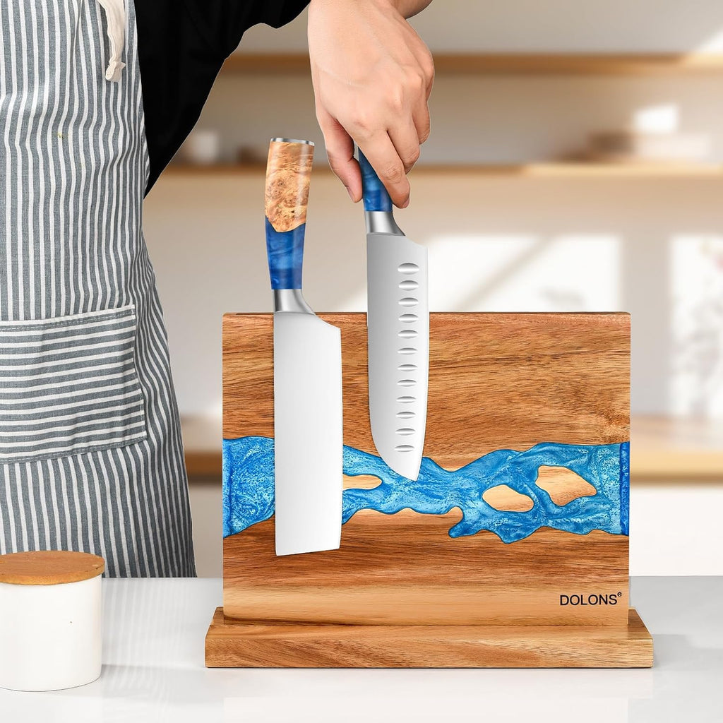 Magnetic Knife Block,Acacia Wood And Res Magnetic Knife Holder,Equipped with strong magnets,Multifunctional Double