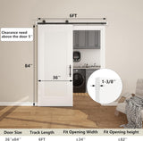 36''x84'' Sliding Barn Door, 1 Panel Reeded White Primed Sliding Closet Door with Matte Black 6FT Ha