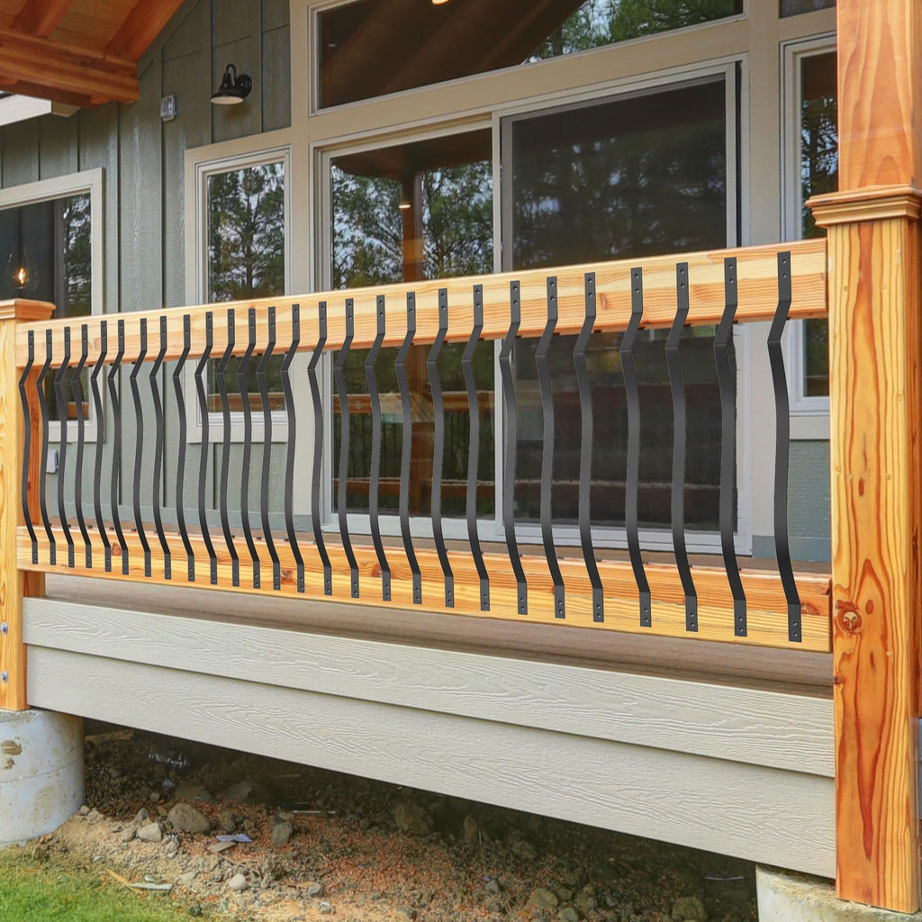 61 Pack Curve Deck Balusters, 29.5" Heavy Duty Iron Railings with Screws, Wave Arc Baluster Metal Spindles, Stylish