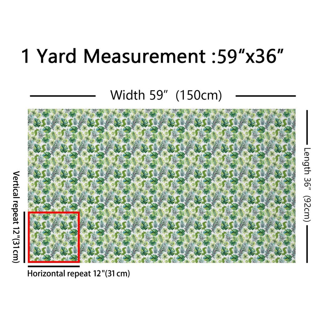 Green Plants Fabric by The Yard, Tropical Palm Leaves Soft Polyester No Stretch Fabric for Sewing Lover, Natural