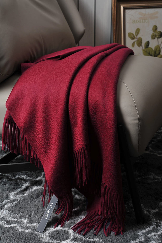100% Pure Cashmere Throw Blanket for Sofa, Merlot