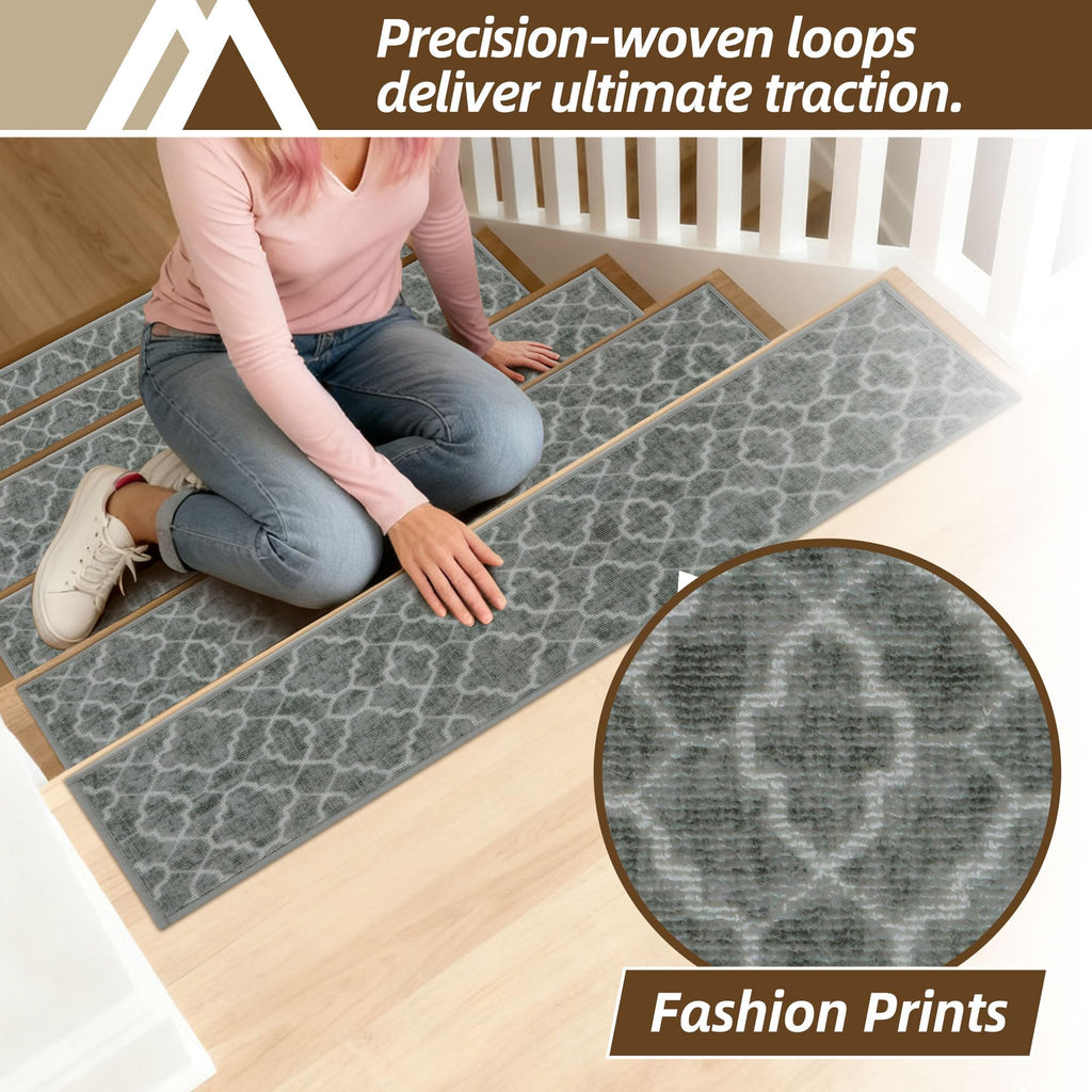 Stair Treads for Wooden Steps Indoor with TPE Backing, 15Pcs