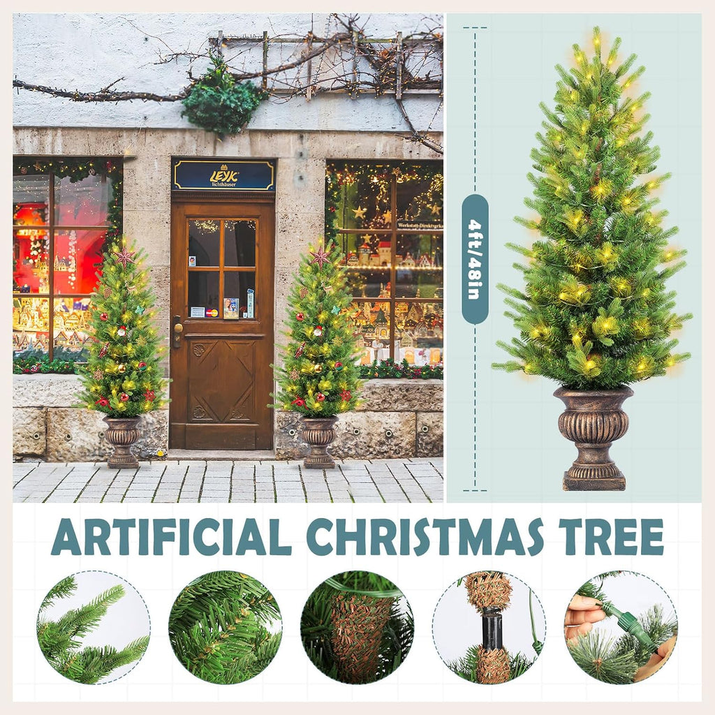 4FT Battery Operated Pre Lit Potted Christmas Tree with Lights