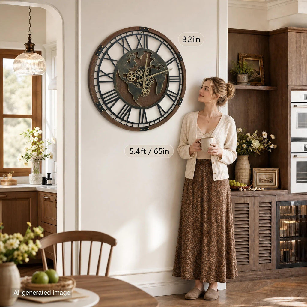 Large Wall Clock Decorative: 32" Moving Gear Clocks Battery Operate