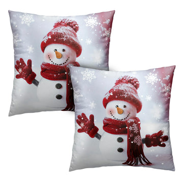 Snowman Pillow Covers 16x16 Set of 2 Christmas Throw Pillow Covers Red Snowman with Snowflake Cushion Case for Couch