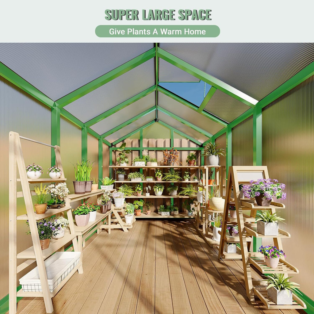 6×8 FT Greenhouse, Large Walk in Greenhouses for Outdoors and Garden Planting, Polycarbonate Greenhouse with Enhanced
