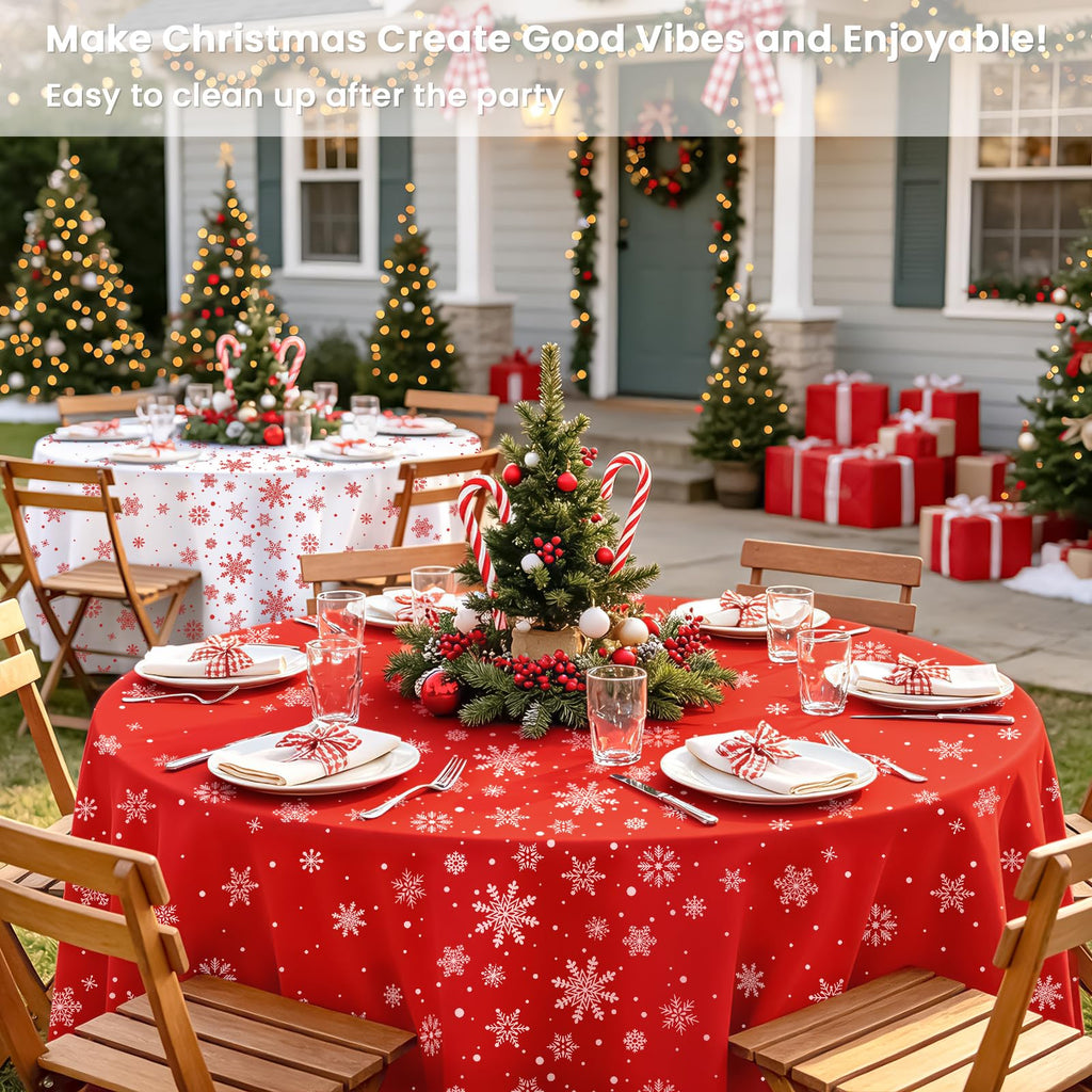 12 Pcs Christmas Tablecloth Red and White Snowflake Winter Round