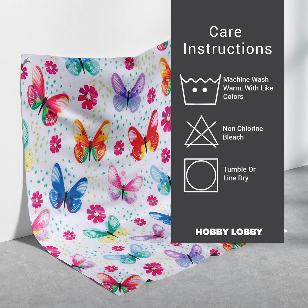 Watercolor Butterfly Cotton Calico Fabric, 2 Yards