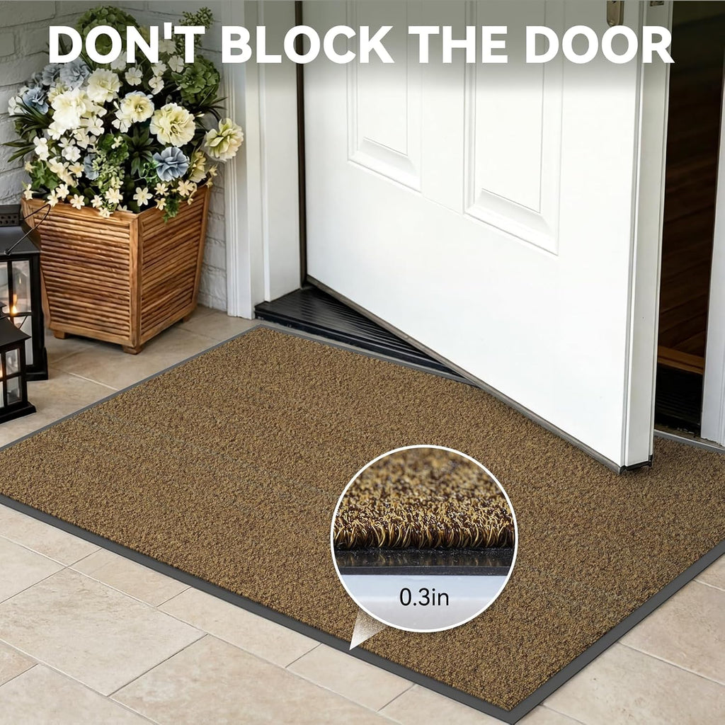 Dirt Trapper Door Mat, 24"x35" Front Door Mat Outside Entrance Brown | Heavy Duty Doormat, Non Slip Entryway Mat