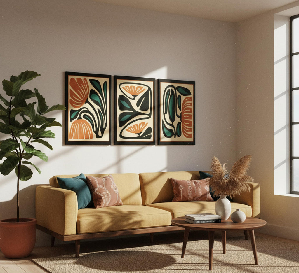 3Pcs Mid Century Floral Wall Art, Abstract Botanical Wall Decor
