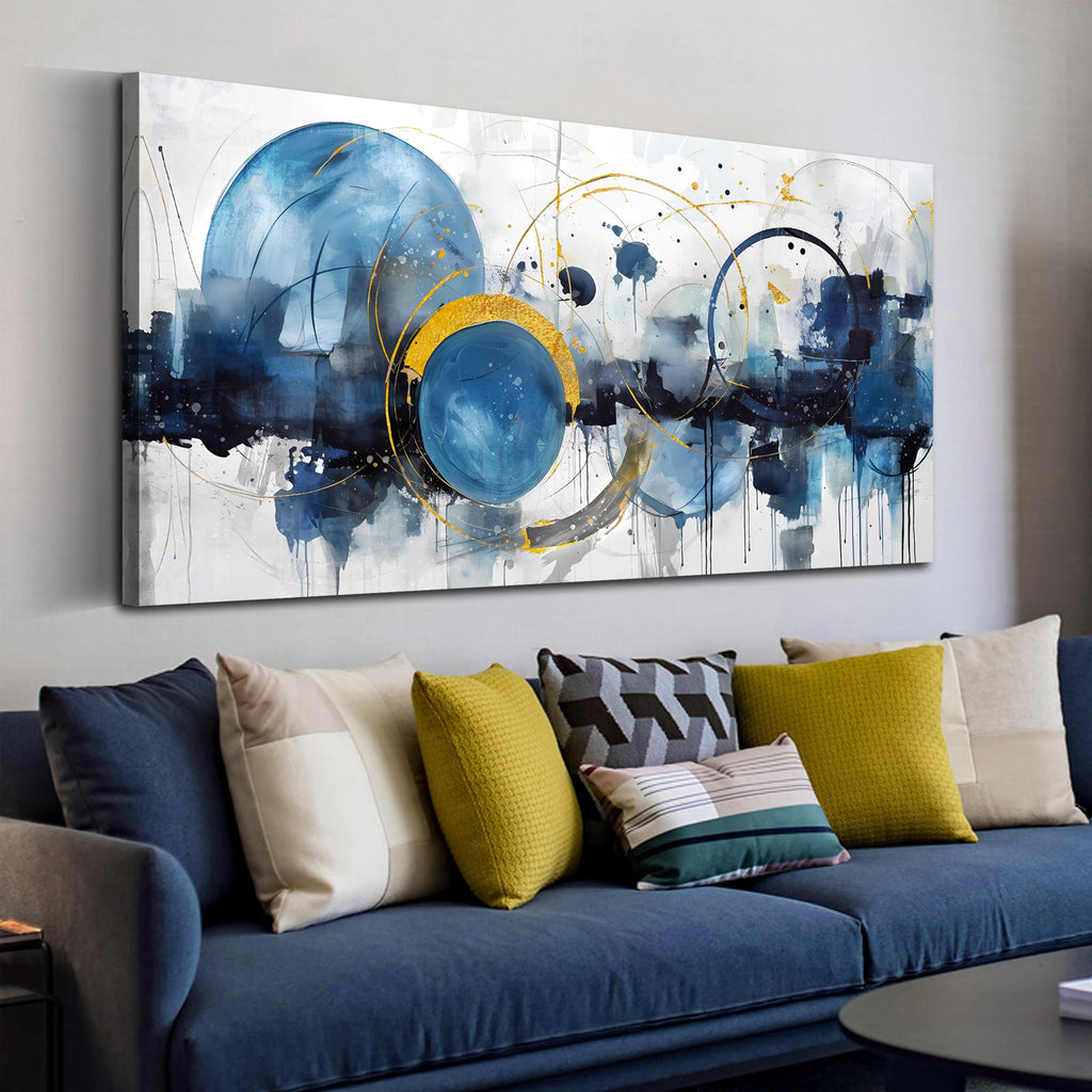 Abstract Canvas Wall-Art - Blue Home Office Wall Decor - Modern Wall Art Large Size Ready to Hang Size 24" x 48"