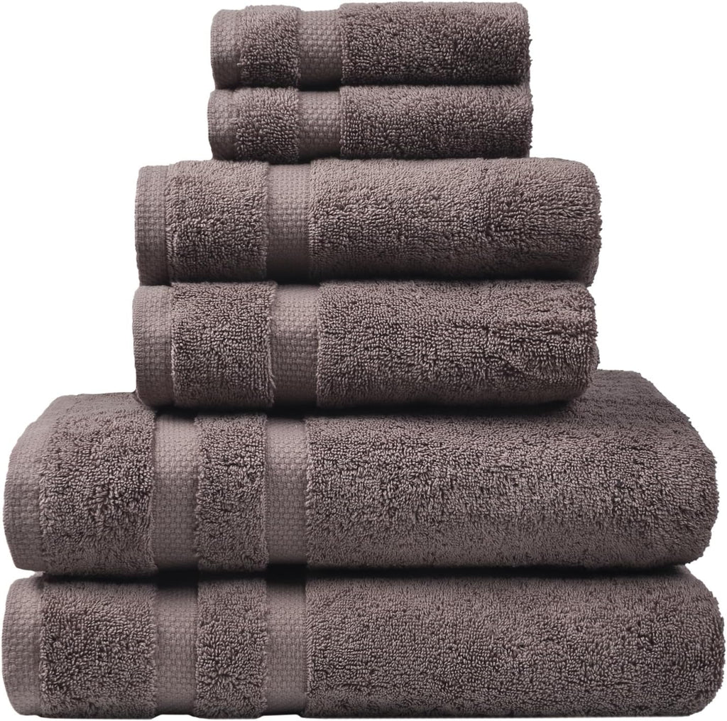 H&L | Olea Luxury Turkish Cotton Bath Towels Set of 6 : 2 Bath Towels 2 Hand Towels 2 Wash Cloths, Dark Gray | Thick