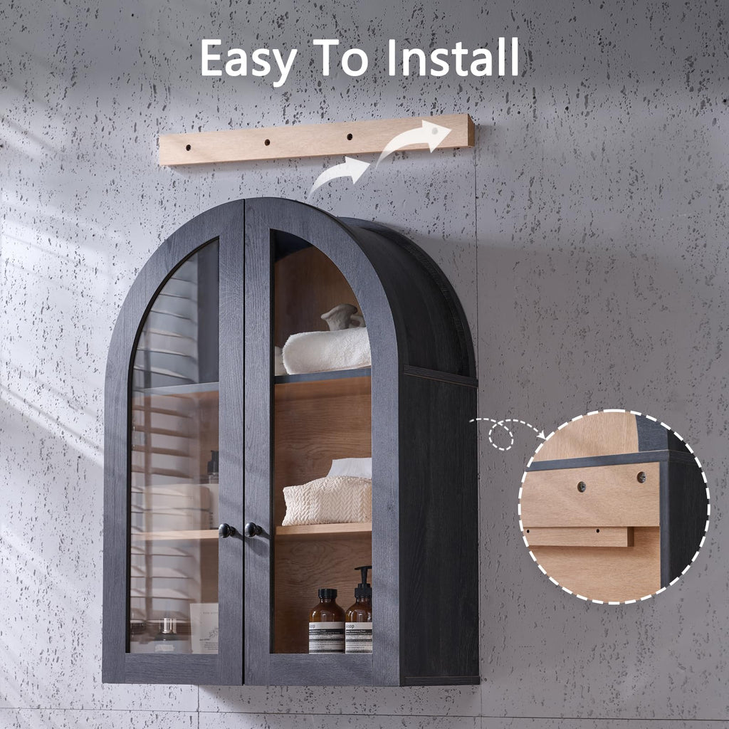 Arched Bathroom Wall Cabinet Medicine Cabinet, 23.5×31.4 Inch Bathroom Cabinet Wall Mount with Glass Doors &
