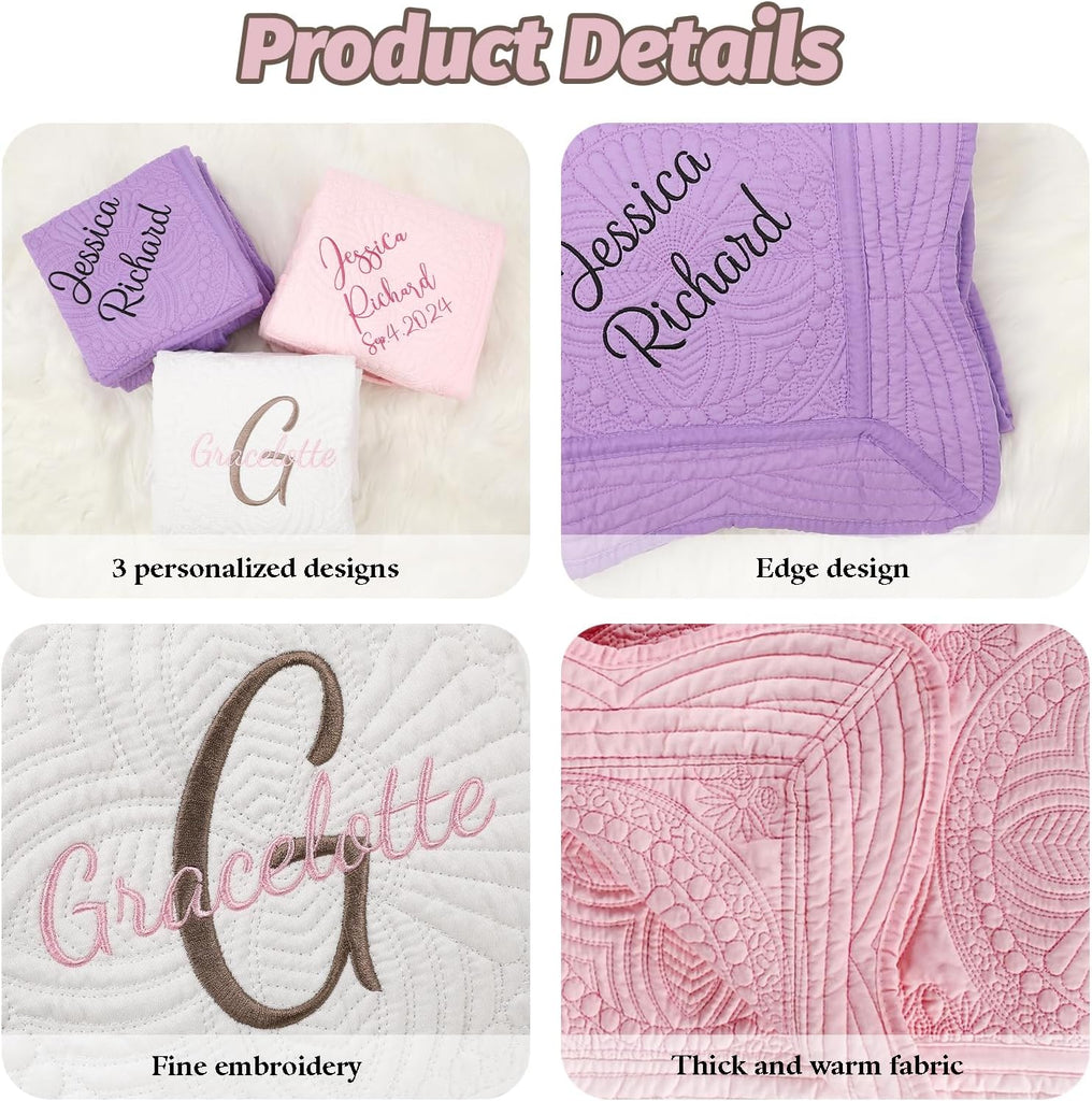 Personalized Lightweight Blanket Quilt Cotton, Custom Embroidered Embossed Chunky Knit Baby Blanket with Name,40 *