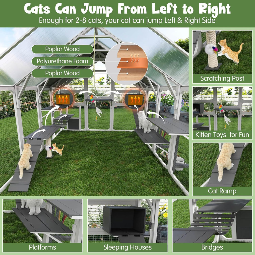 Extra Large Catio Outdoor Cat Enclosure for Multiple Cats, Grey&White