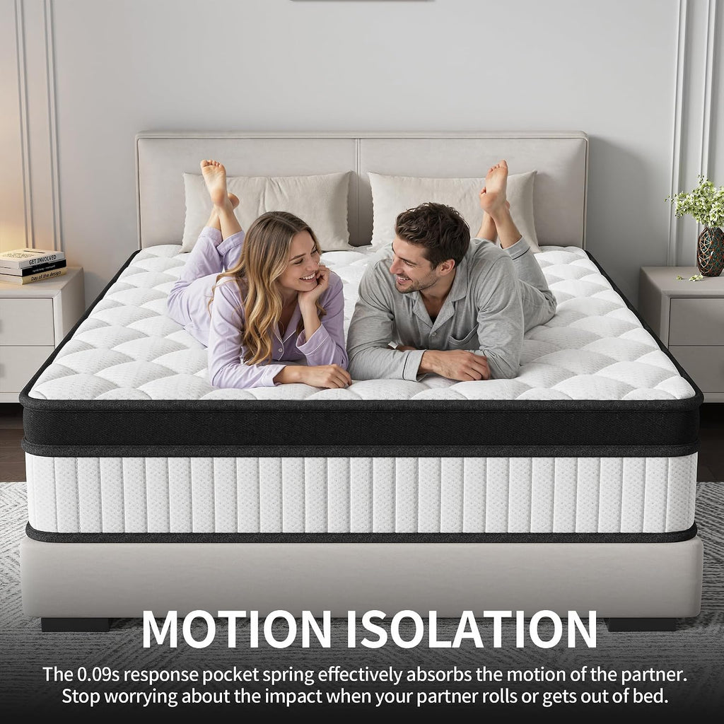 12 Inch Hybrid Mattress King Size, Cooling Memory Foam and Pocket Spring Bed in a Box, Medium Firm Support with