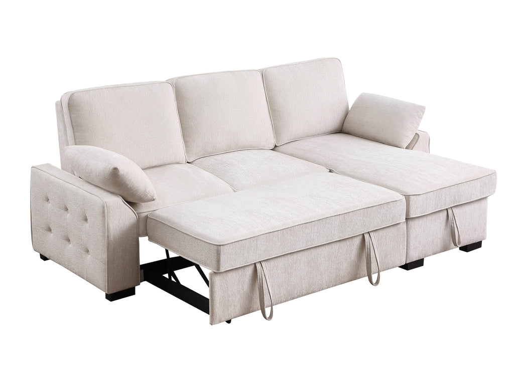 L-Shaped Pull Out Sleeper Couch Bed, Modern Chenille Upholstered Button Tufted Corner Couch Reversible Sectional