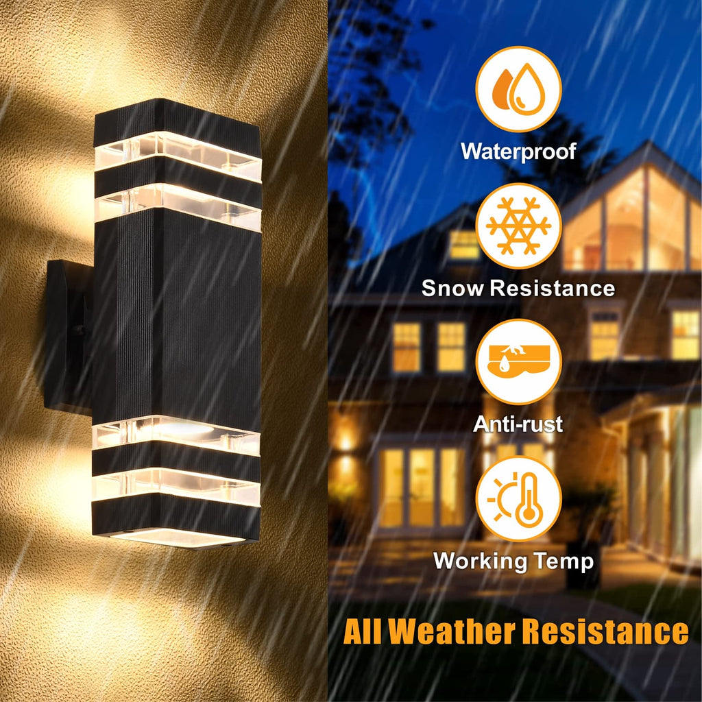 4 Pack Outdoor Wall Lights, Modern Exterior Lighting Fixtures Wall Mount, 2-Layer Black Outdoor Lights, Up and Down