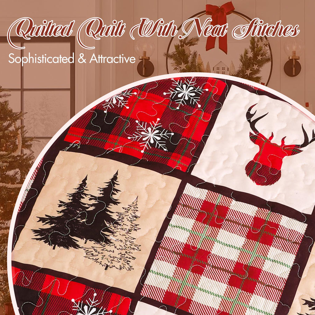 Christmas Quilt Set Queen Size Red Bedding Comforter Lightweight