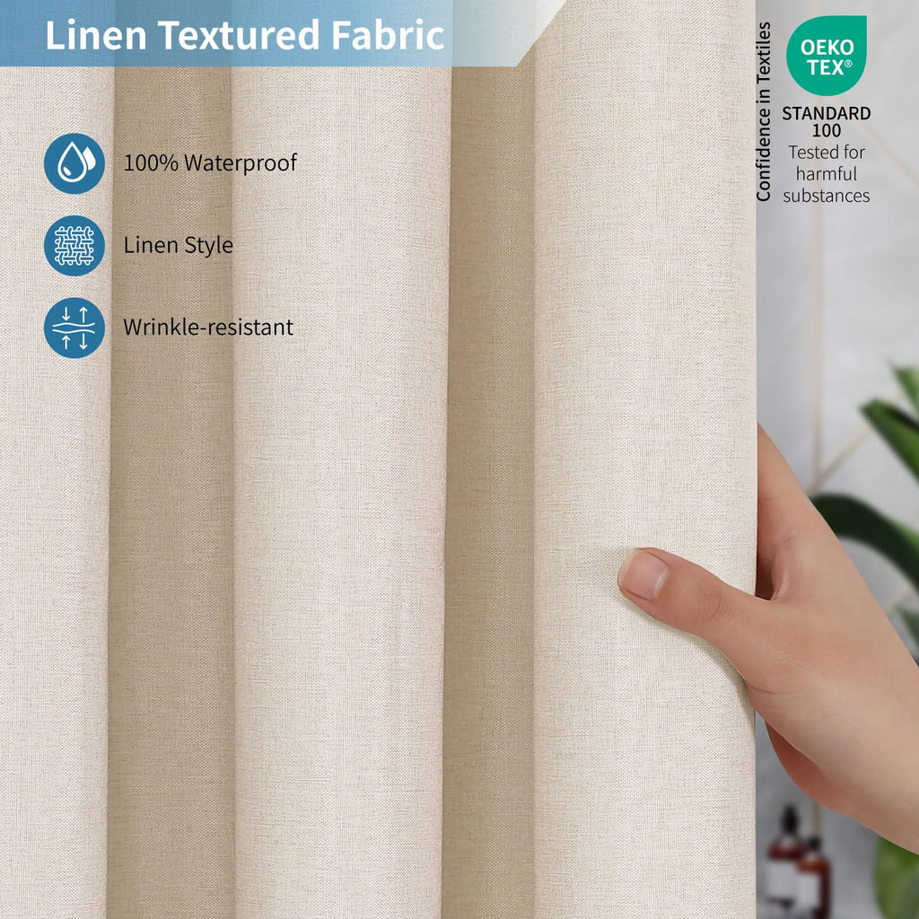 Extra Long Fabric Shower Curtain, No Liner Needed, 72x96, Ivory/Cream