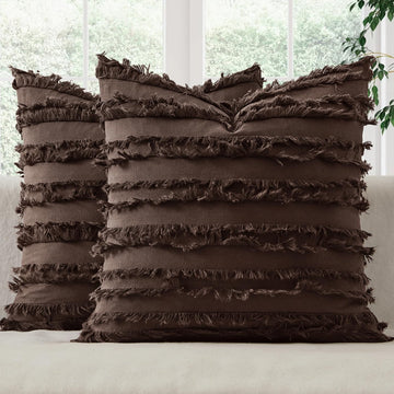 Boho Linen Striped Throw Pillow Covers 18x18, Dark Brown