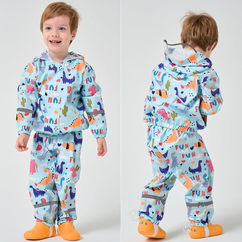 Kids Rainsuit Cartoon Raincoat Set, Toddlers Waterproof Raincoat with Pants Child Rainset Rainwear