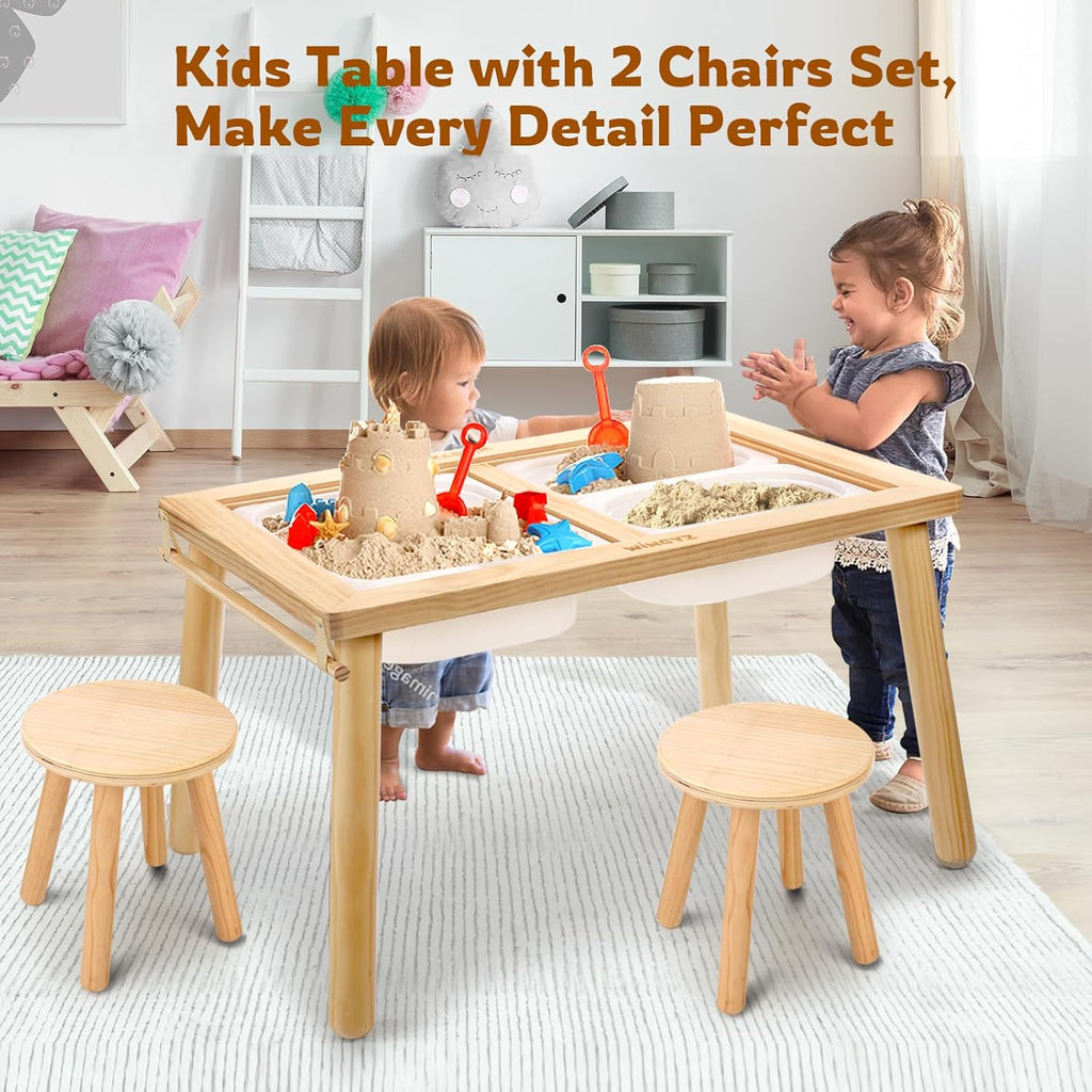 Sensory Table and 2 Chairs Set, Toddler Table with 3 Storage Bin FSC