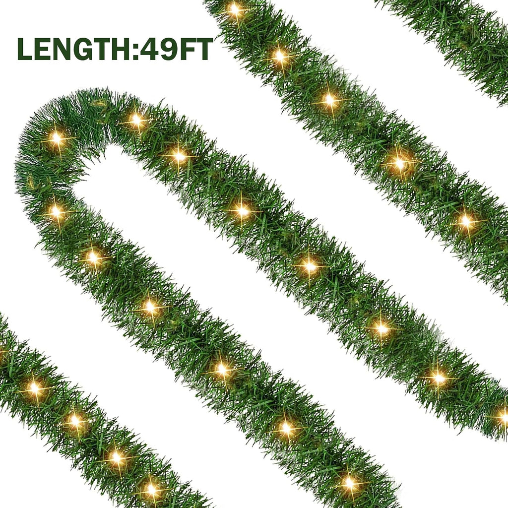 50 FT Pre-lit Christmas Green Garland, 150 LED Lights Lighted Artificial Pine Garlands, for Indoor Outdoor Christmas