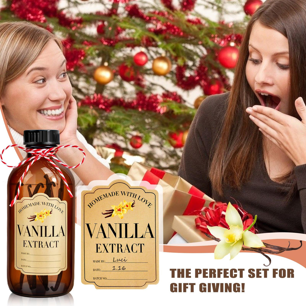 16Pcs 8 oz Amber Glass Bottle Boston Round Bottles for Vanilla Extract Homemade, Brown Vanilla Extract Bottles with