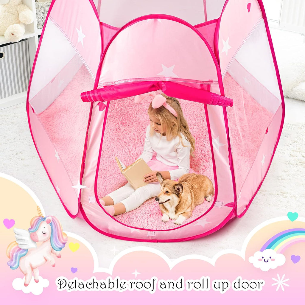 Princess Castle Girls Play Tent with Rug Pop Up Play Tent for Toddlers