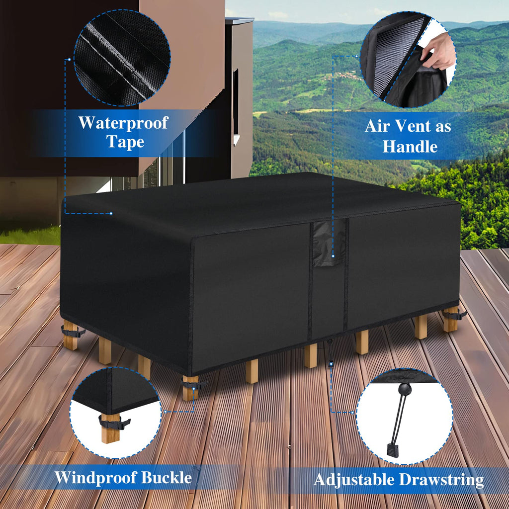 Outdoor Coffee Table Cover - Waterproof Rectangular Patio Coffee Table Cover (48L x 26W x 18H inches, Black) Outdoor