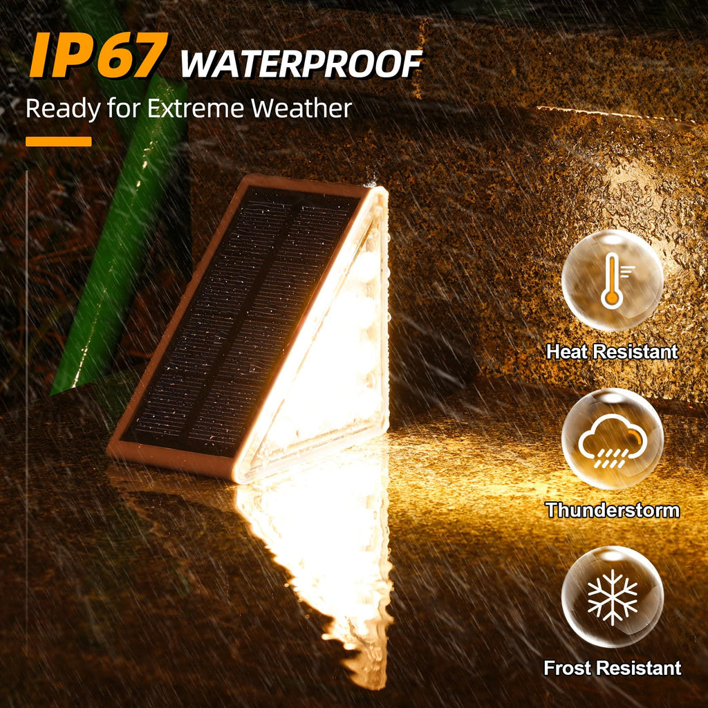 Solar Stair Lights, Warm White Outdoor Step Lights IP67 Waterproof Auto On Off, Outdoor Stair Lights for