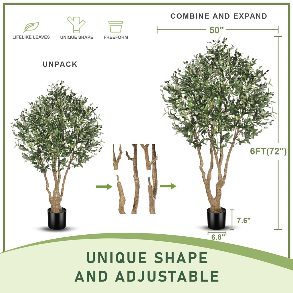 Faux Olive Tree 6ft with Large Olive Branches and Realistic Fruits