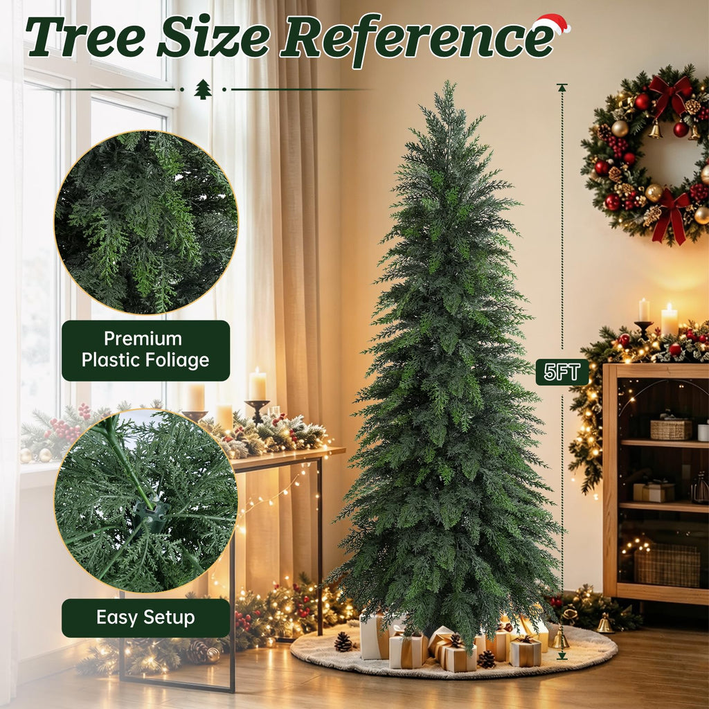 2 Pack Fake Cypress Topiary Trees with Pot, 5FT UV-Anti Greenery