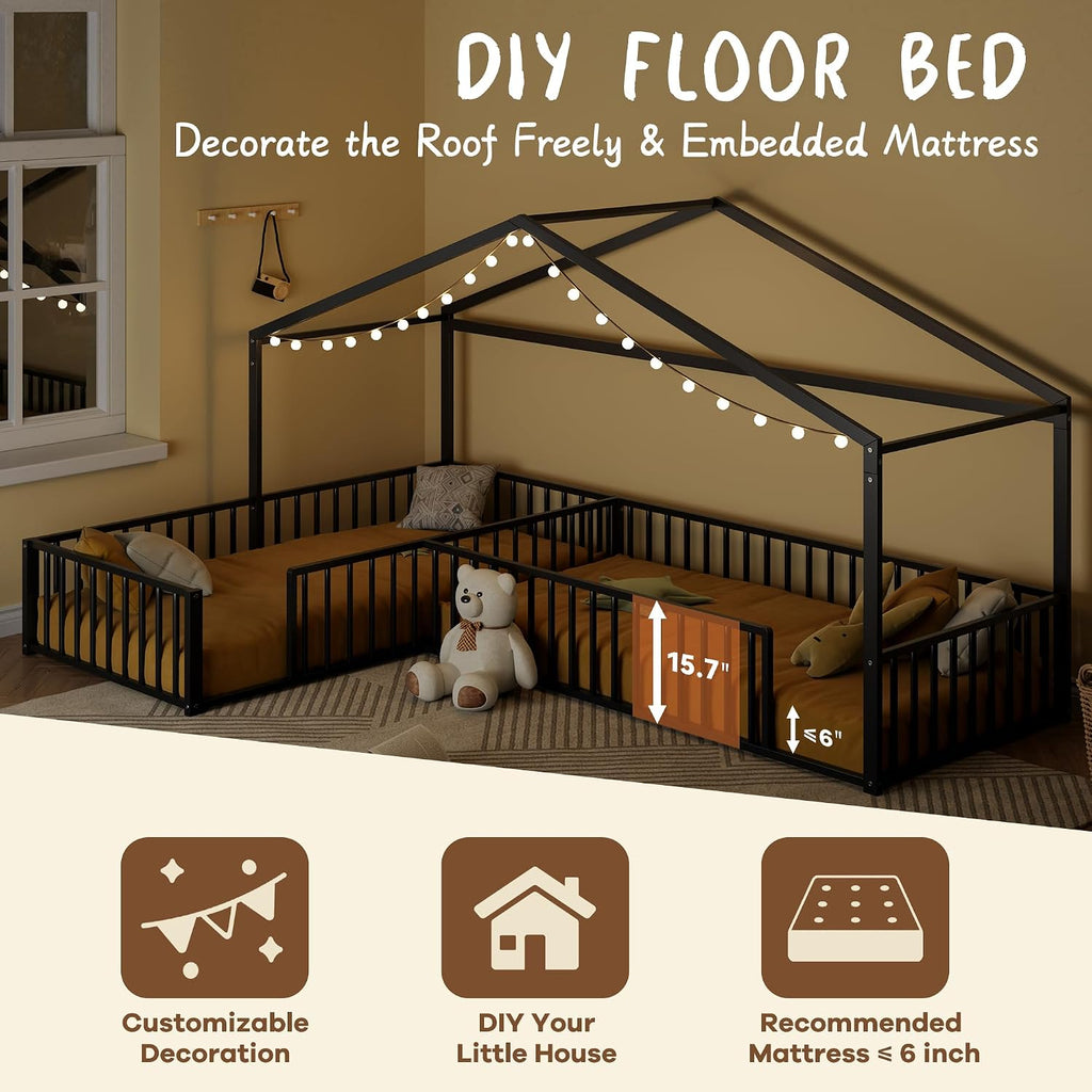 Double Montessori Floor Bed for 2, Black