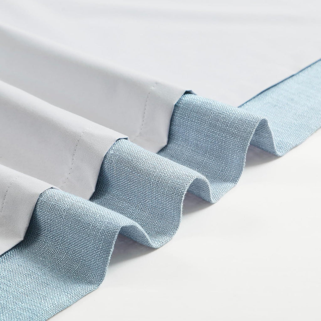 Dusty Blue Pinch Pleated Full Blackout Curtains Linen Texture Thermal Insulated Window Treatment Panel 84 Inch for