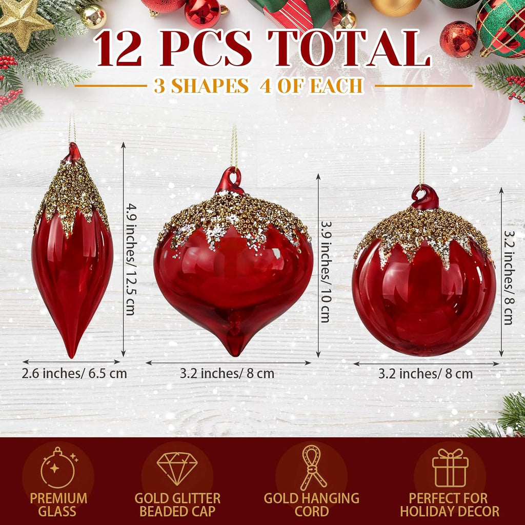 12 Pcs Red Christmas Glass Ball Ornaments Xmas Hanging Decoration