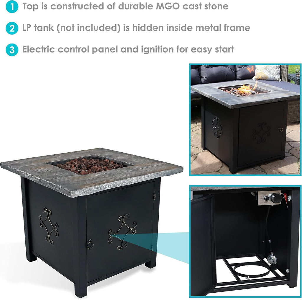 30-Inch Square Propane Fire Pit Table - 40,000 BTU Outdoor Gas Fire Pit Table with Lava Rocks and Weather-Resistant