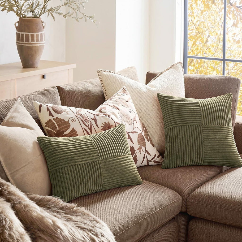 2 Packs Olive Green Long Lumbar Decorative Throw Pillow Covers 12x24 Inch for Couch Bed Sofa, Rustic Farmhouse Boho
