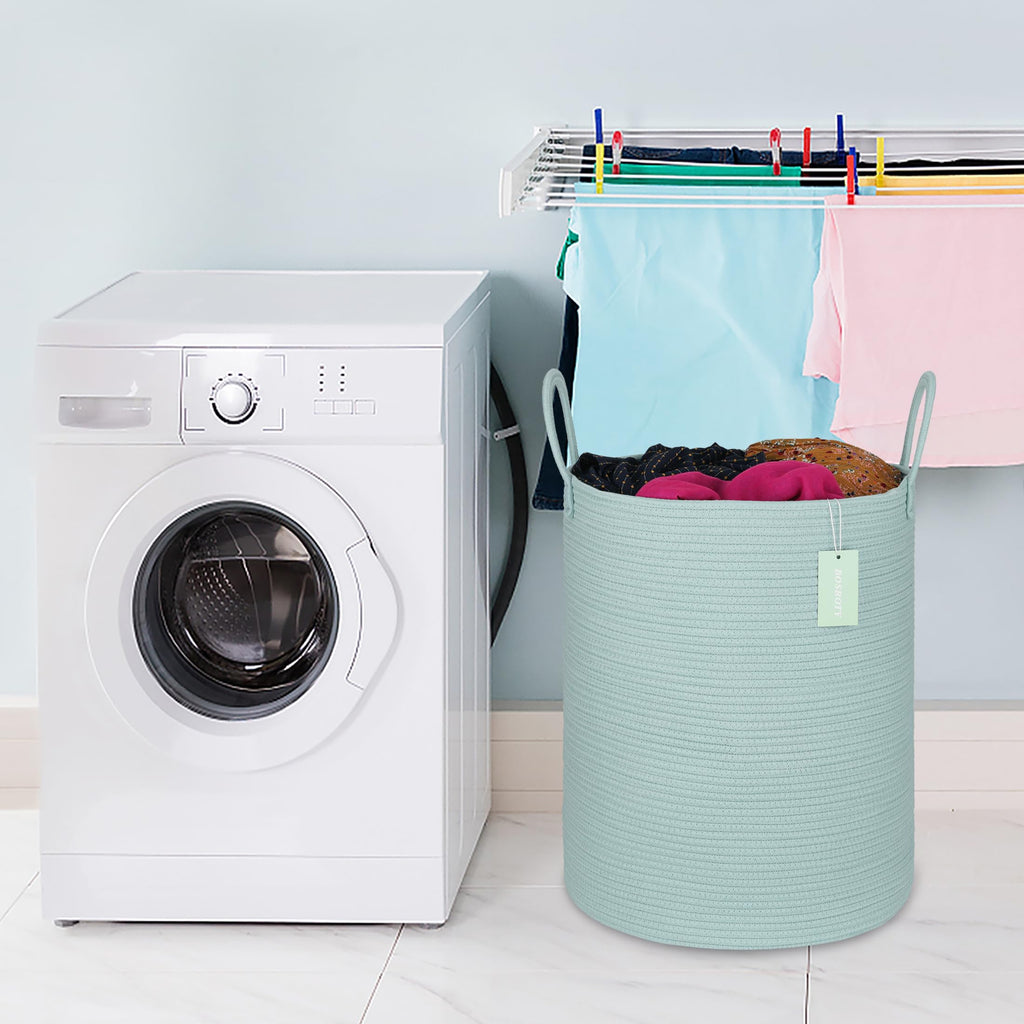 Large Cotton Rope Laundry Hamper for Clothes 65L, Light Green