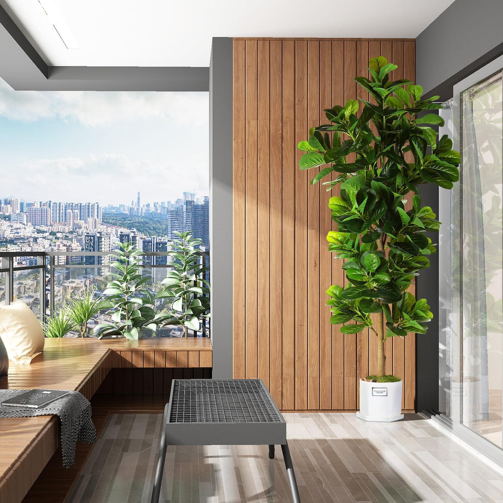 7.3ft Artificial Fiddle Leaf Fig Tree (87in) with Plastic Nursery Pot Faux Tree, Ficus Lyrata Fake Plant House