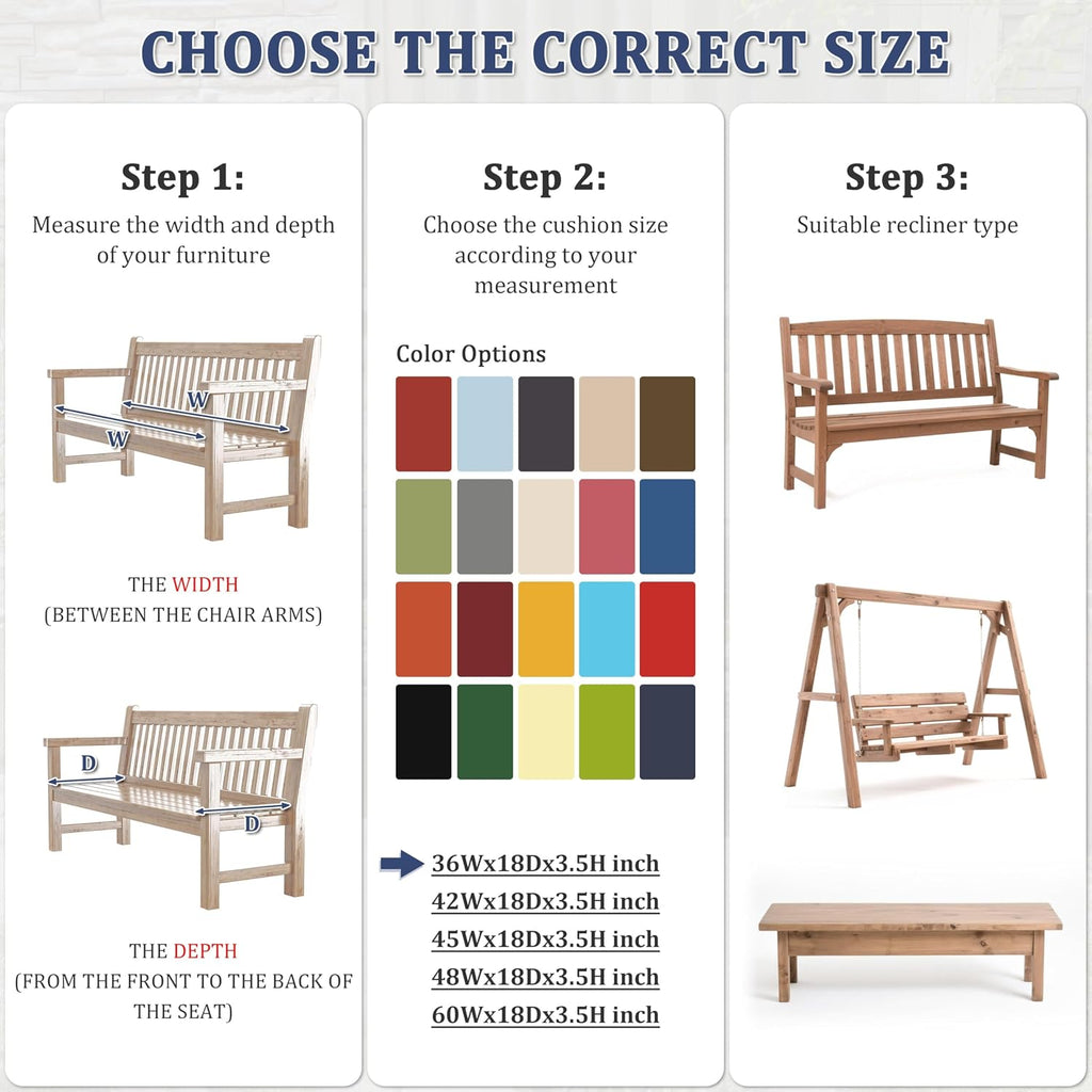 Premium Outdoor Bench Cushions Furniture 3.5inches Memory Foam Bench Cushion Waterproof Fade Resistant Porch Swing